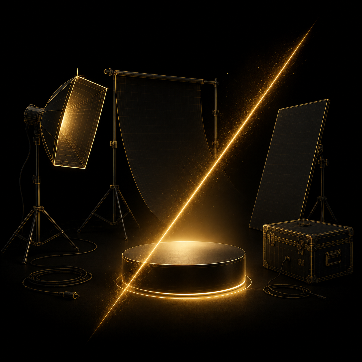 Studio photo avec lumière dorée
